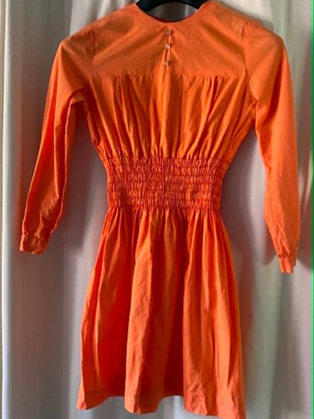 Vintage 1970s Orange Smocked Waist Prairie Dress ILGWU Union Made